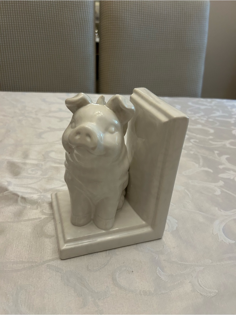 White Ceramic When Pigs Fly Bookend